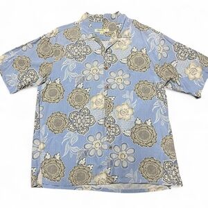 JOSEPH & FEISS Men's Silk Short Sleeve Button Down Floral Shirt Blue‎ Large